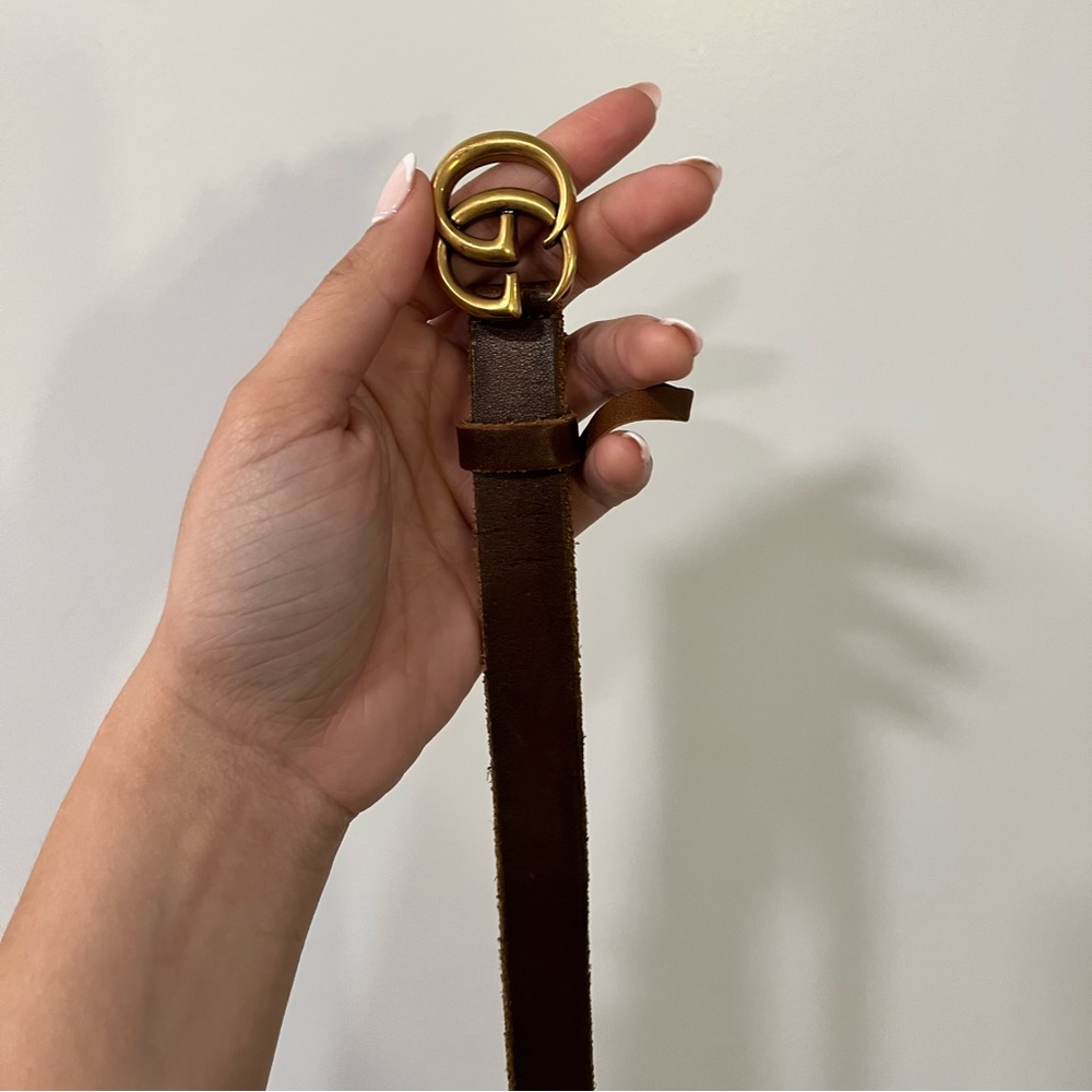 Brown Leather Gucci belt with double G buckle